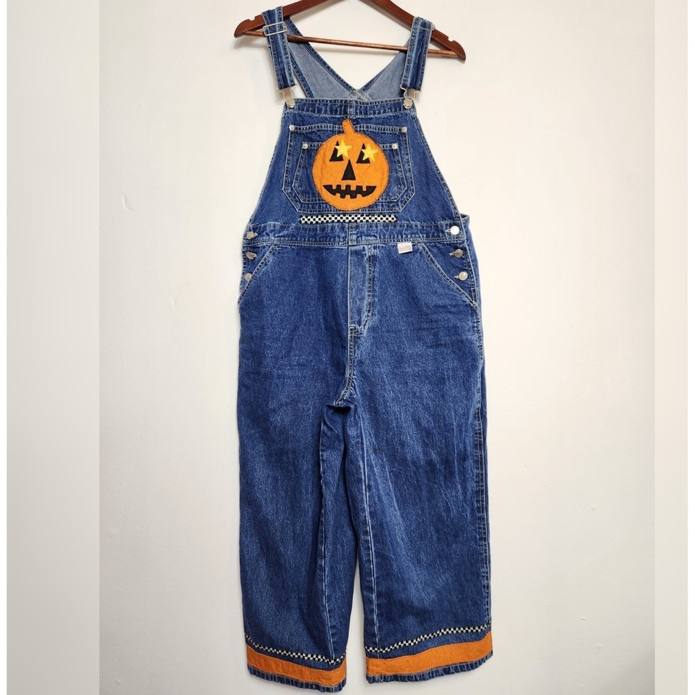 Vintage 90s Halloween Denim Overalls Pumpkin Patch Grandmacore Cottagecore Fall
